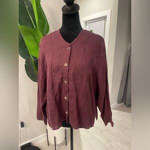 Flax 100% linen lagenlook button front blouse S